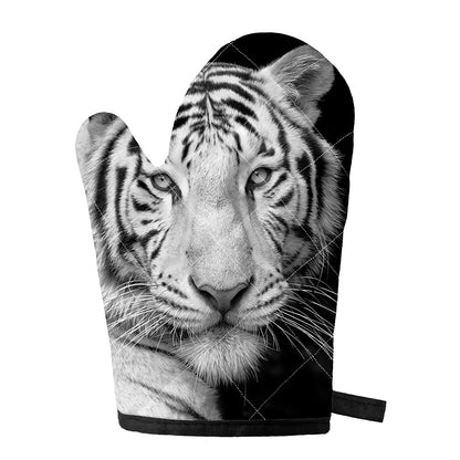 Monochrome White Bengal Tiger Print Single Oven Mitt