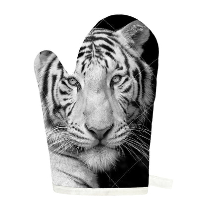 Monochrome White Bengal Tiger Print Single Oven Mitt