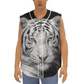 Monochrome White Bengal Tiger Print Sleeveless Baseball Jersey