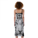 Monochrome White Bengal Tiger Print Slim Fit Midi Cami Dress