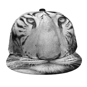 Monochrome White Bengal Tiger Print Snapback Cap