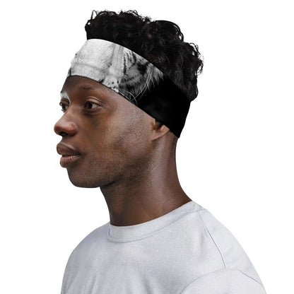 Monochrome White Bengal Tiger Print Sports Headband