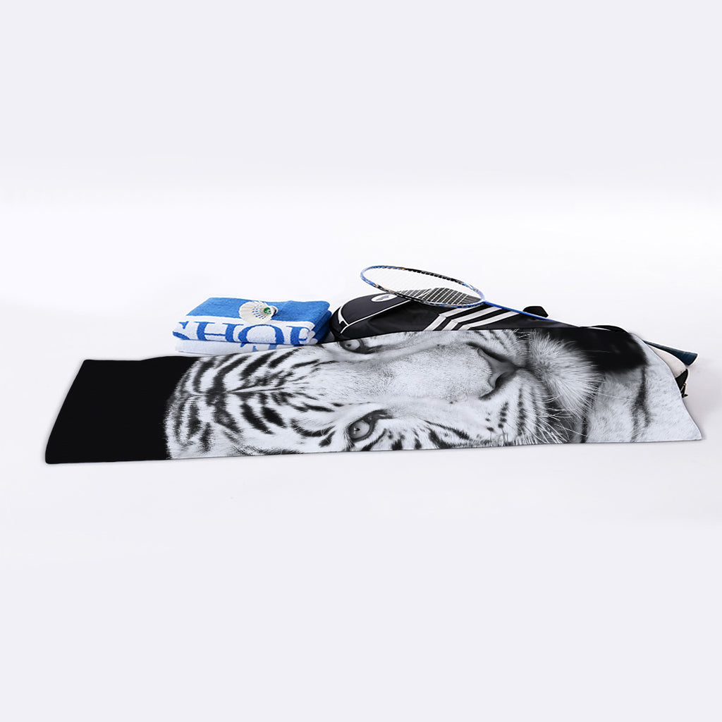 Monochrome White Bengal Tiger Print Sports Towel