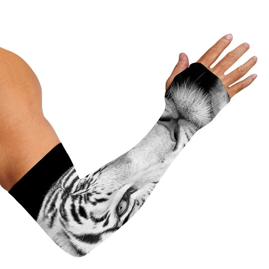 Monochrome White Bengal Tiger Print Sun Protection Arm Sleeves