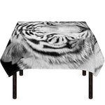 Monochrome White Bengal Tiger Print Tablecloth