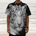 Monochrome White Bengal Tiger Print Textured Short Sleeve Shirt