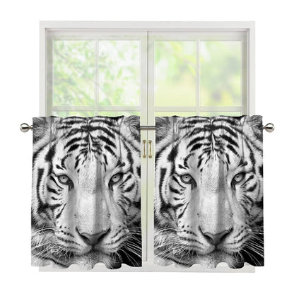 Monochrome White Bengal Tiger Print Tier Curtains