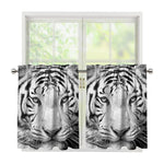 Monochrome White Bengal Tiger Print Tier Curtains