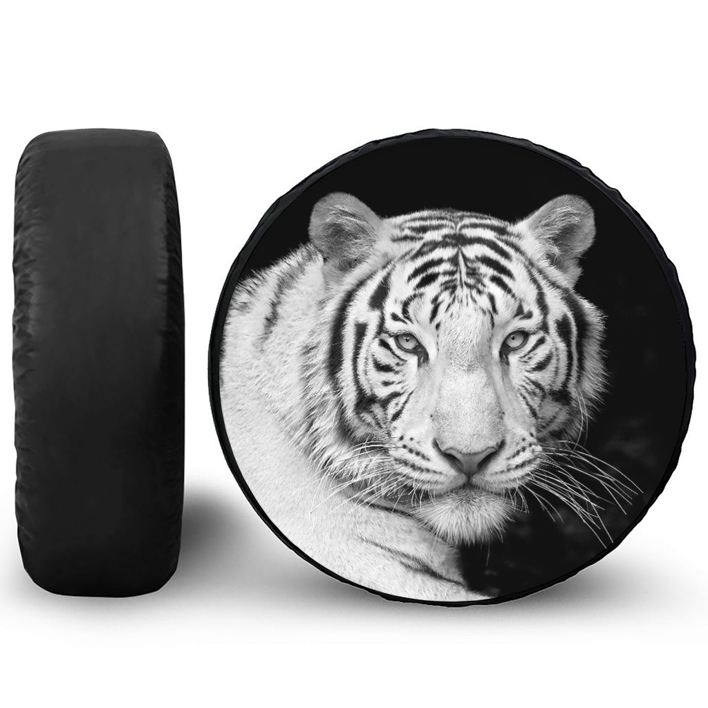 Monochrome White Bengal Tiger Print Tire Cover