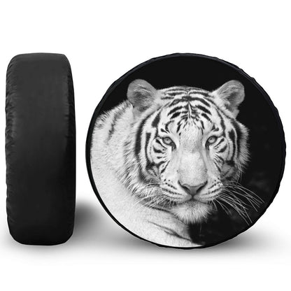 Monochrome White Bengal Tiger Print Tire Cover