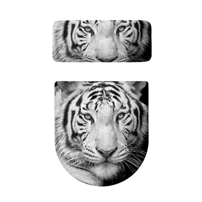 Monochrome White Bengal Tiger Print Toilet Lid And Tank Cover Set