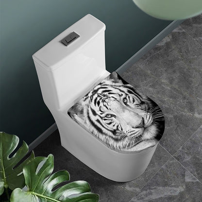 Monochrome White Bengal Tiger Print Toilet Lid Cover