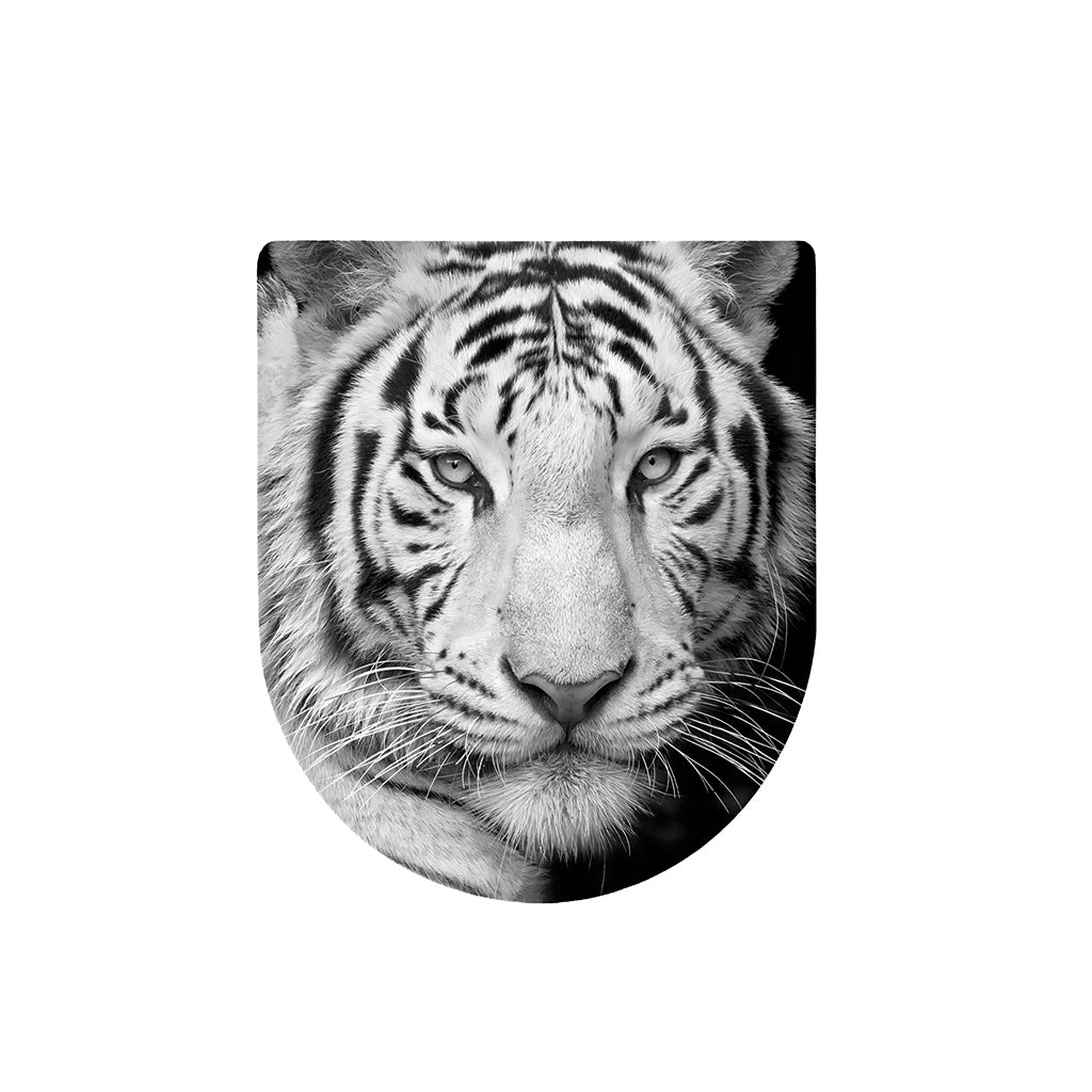 Monochrome White Bengal Tiger Print Toilet Lid Cover