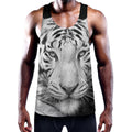 Monochrome White Bengal Tiger Print Men's Workout Tank Top