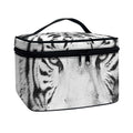 Monochrome White Bengal Tiger Print Travel Makeup Bag