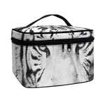 Monochrome White Bengal Tiger Print Travel Makeup Bag