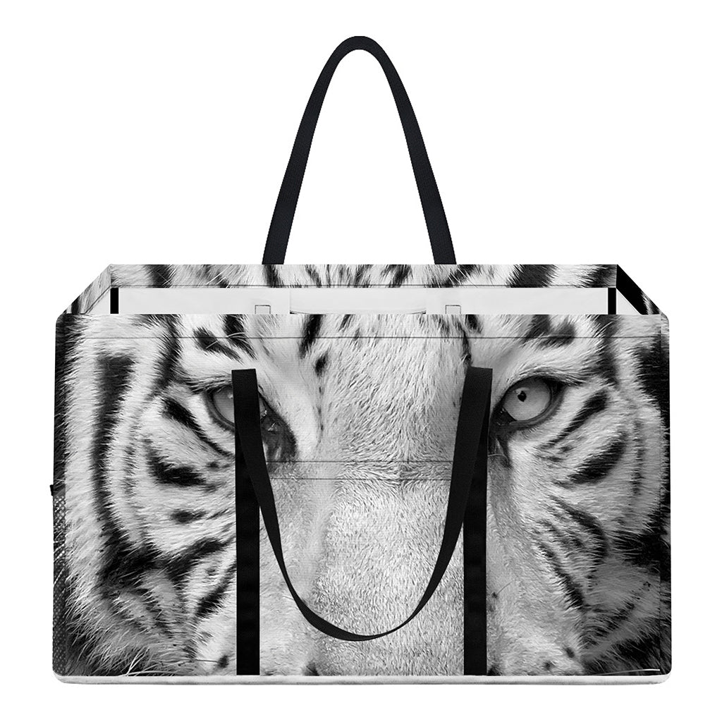 Monochrome White Bengal Tiger Print Utility Tote Bag