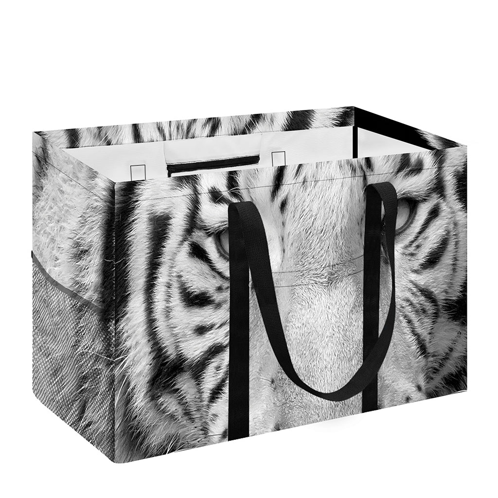 Monochrome White Bengal Tiger Print Utility Tote Bag