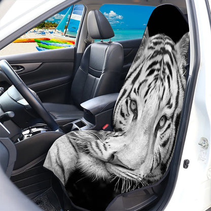 Monochrome White Bengal Tiger Print Waterproof Car Seat Cover