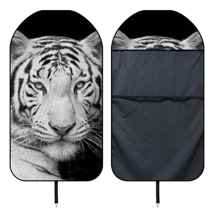 Monochrome White Bengal Tiger Print Waterproof Car Seat Cover