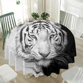 Monochrome White Bengal Tiger Print Waterproof Round Tablecloth