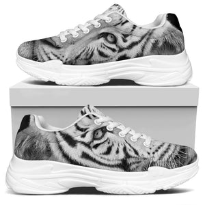 Monochrome White Bengal Tiger Print White Chunky Shoes