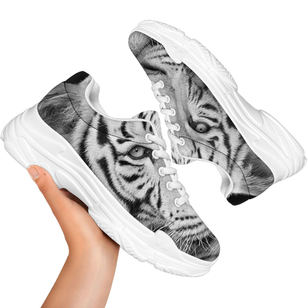 Monochrome White Bengal Tiger Print White Chunky Shoes