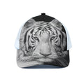 Monochrome White Bengal Tiger Print White Mesh Trucker Hat
