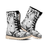 Monochrome White Bengal Tiger Print Winter Boots