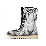 Monochrome White Bengal Tiger Print Winter Boots