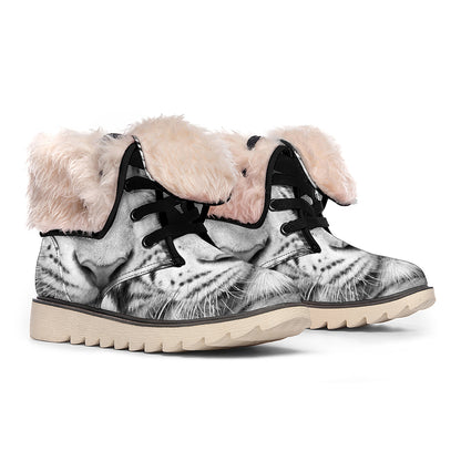 Monochrome White Bengal Tiger Print Winter Boots