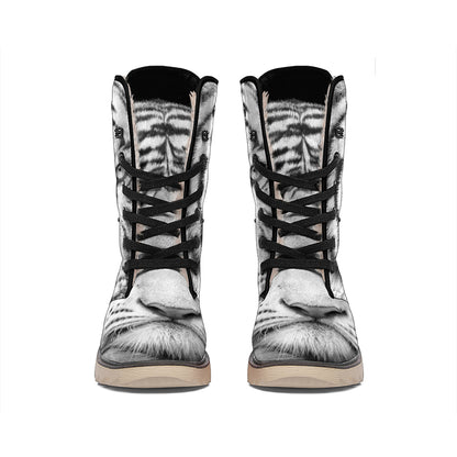 Monochrome White Bengal Tiger Print Winter Boots