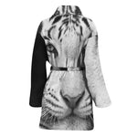 Monochrome White Bengal Tiger Print Women's Bathrobe
