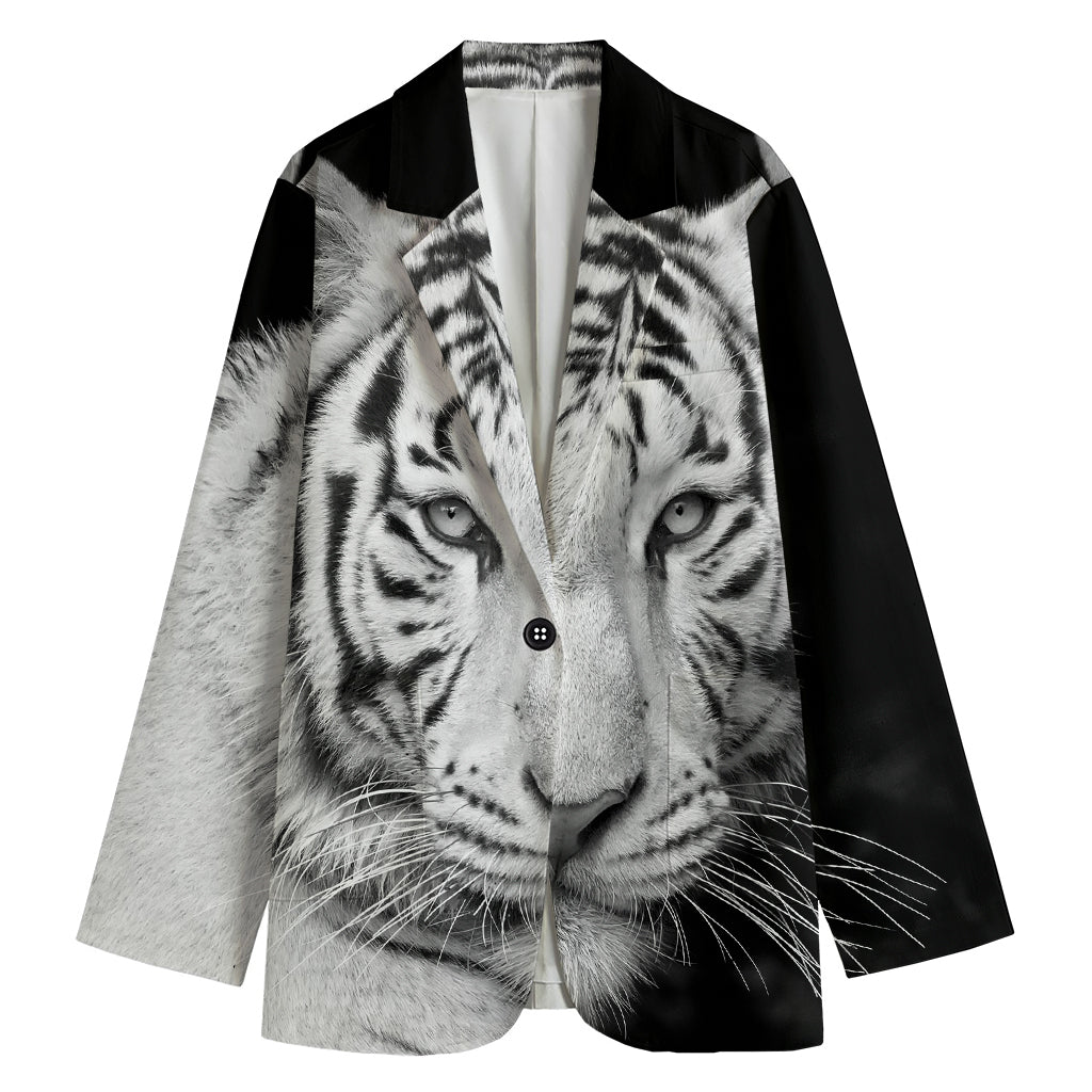 Monochrome White Bengal Tiger Print Women's Blazer