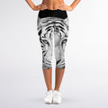 Monochrome White Bengal Tiger Print Women's Capri Leggings