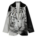 Monochrome White Bengal Tiger Print Women's Cotton Blazer