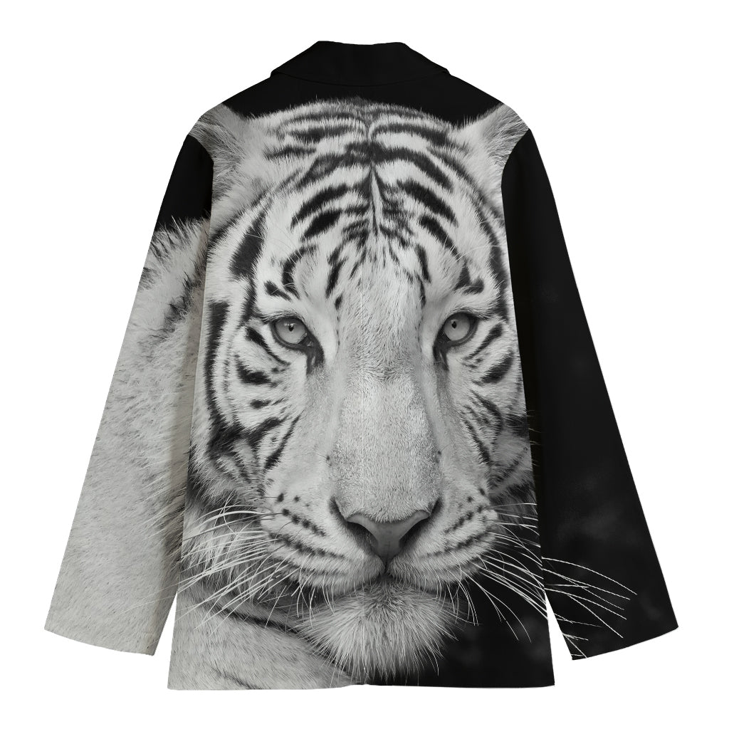 Monochrome White Bengal Tiger Print Women's Cotton Blazer