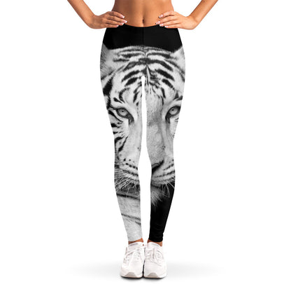 Monochrome White Bengal Tiger Print Women's Leggings