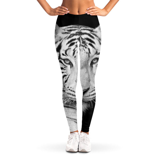 Monochrome White Bengal Tiger Print Women's Leggings