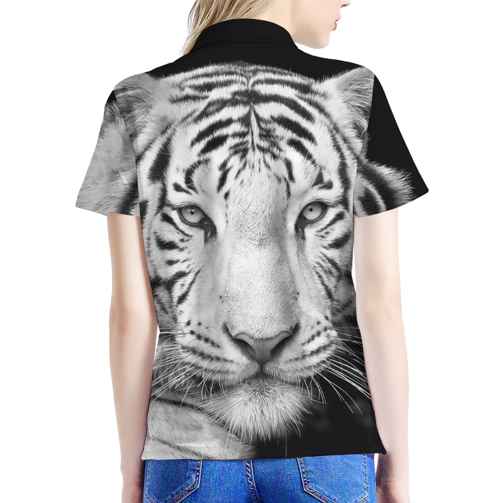 Monochrome White Bengal Tiger Print Women's Polo Shirt