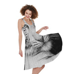 Monochrome White Bengal Tiger Print Women's Sleeveless Dress