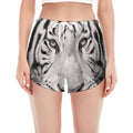 Monochrome White Bengal Tiger Print Women's Split Running Shorts