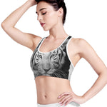 Monochrome White Bengal Tiger Print Women's Sports Bra