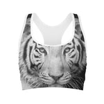 Monochrome White Bengal Tiger Print Women's Sports Bra