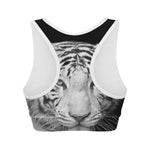 Monochrome White Bengal Tiger Print Women's Sports Bra