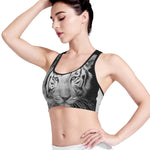 Monochrome White Bengal Tiger Print Women's Sports Bra