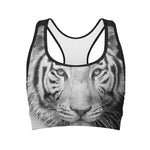 Monochrome White Bengal Tiger Print Women's Sports Bra