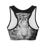 Monochrome White Bengal Tiger Print Women's Sports Bra