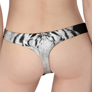 Monochrome White Bengal Tiger Print Women's Thong