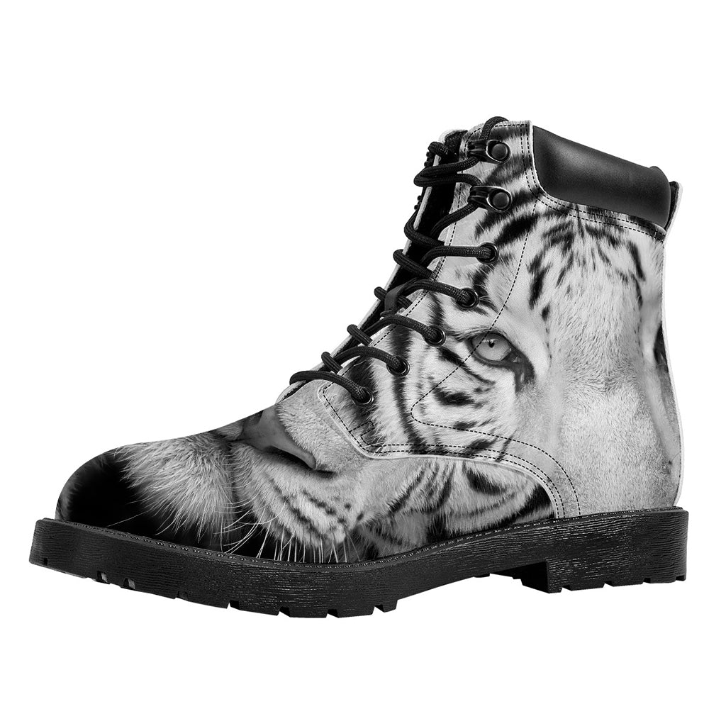 Monochrome White Bengal Tiger Print Work Boots